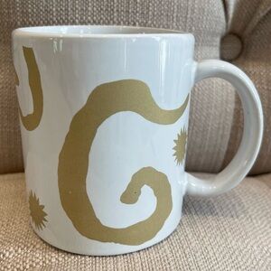 OSCAR de la Renta Vintage Coffee Cups White Gold Swirl Ceramic Mug